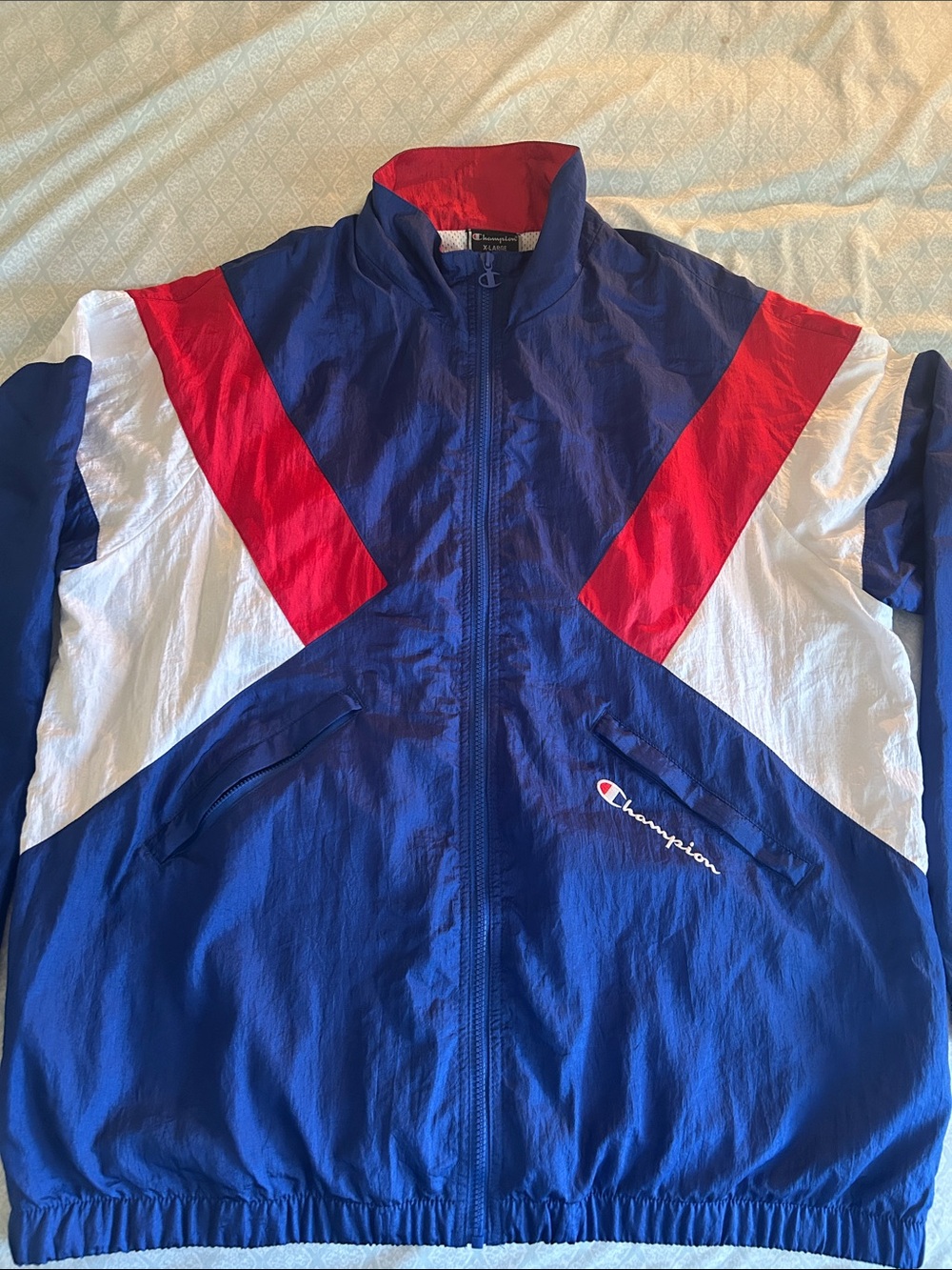 Vintage Champion Red White & Blue Warm Up Windbreaker Jacket